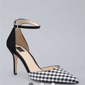 WHBM Gianna Gingham Heels size 9.5 in black and white